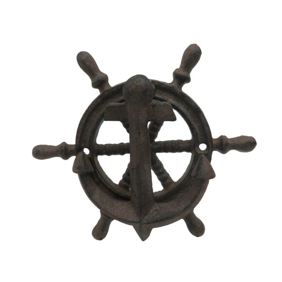 DOOR KNOCKER Rustic Cast Iron Nautical Ship Wheel and Anchor Vintage - Picture 7 of 9